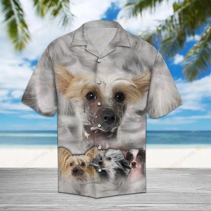 Chinese Crested Gray Aloha Hawaiian Shirt Colorful Short Sleeve Summer Beach Casual Shirt For Men And Women