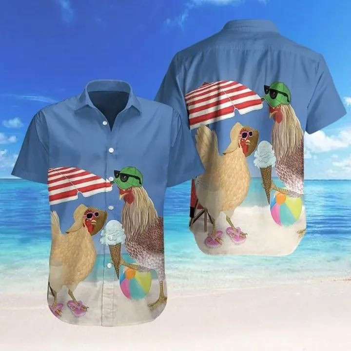 Farm Rooster And Hen Aloha Hawaiian Shirt Colorful Short Sleeve Summer Beach Casual Shirt For Men And Women