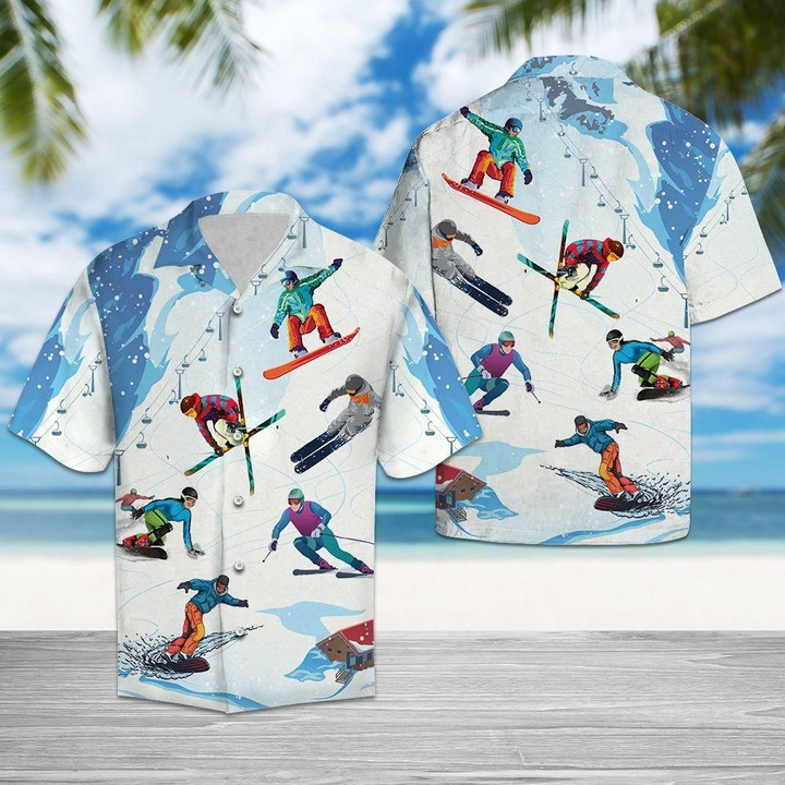 Skiing Snow Aloha Hawaiian Shirt Colorful Short Sleeve Summer Beach Casual Shirt For Men And Women