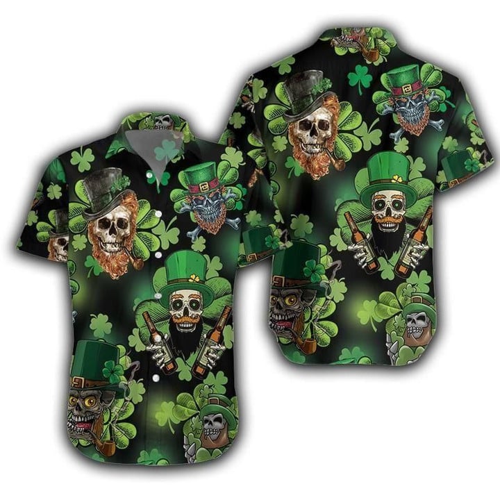 Beer And Skull St Patrick Men Aloha Hawaiian Shirt Colorful Short Sleeve Summer Beach Casual Shirt For Men And Women