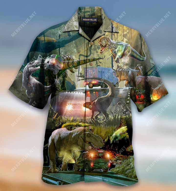Here Is Restricted Area Dinosaur Aloha Hawaiian Shirt Colorful Short Sleeve Summer Beach Casual Shirt For Men And Women