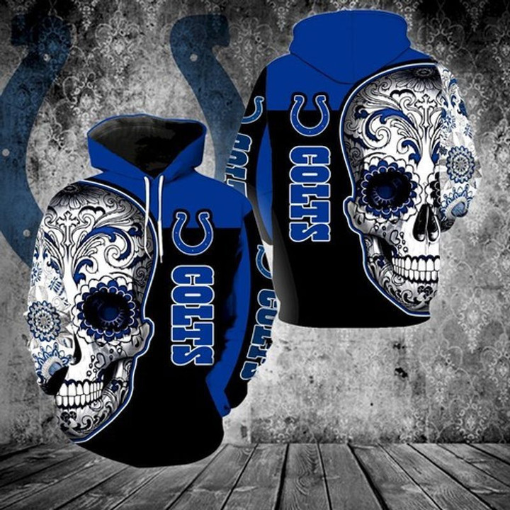 Indianapolis Colts Dallas Cowboys Sugar Skull 3D All Over Print Hoodie, Zip-up Hoodie