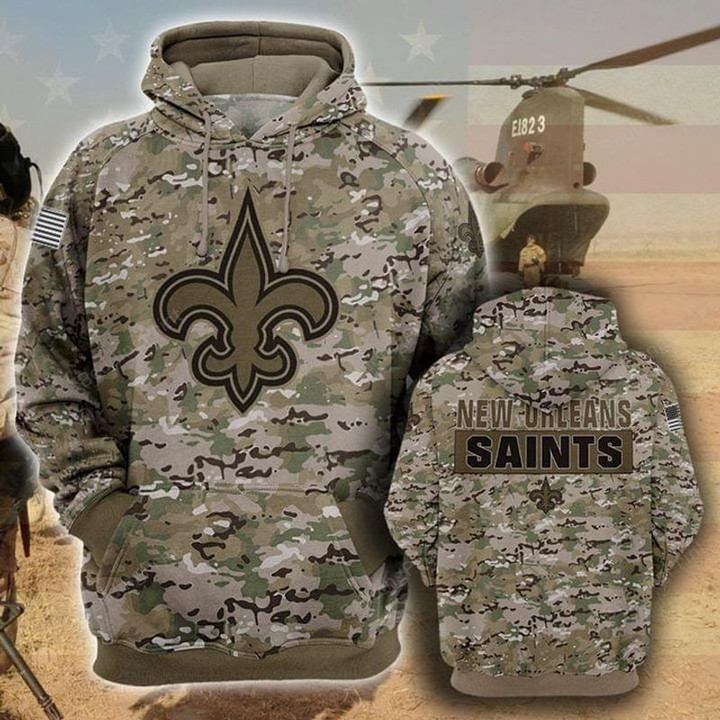 New Orleans Saints Camouflage Veteran 3d Cotton T-Shirt Hoodie