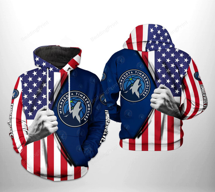 Minnesota Timberwolves NBA US Flag Team 3D All Over Print Hoodie, Zip-up Hoodie