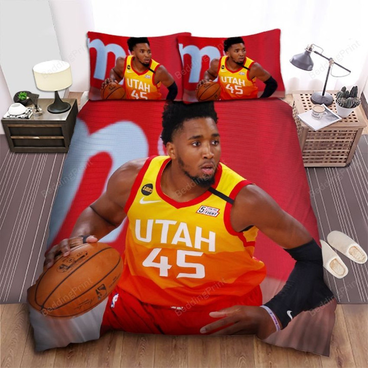 Utah Jazz Donovan Mitchell Moment In A Basketball Match Bed Sheet Spread Comforter Duvet Cover Bedding Sets
