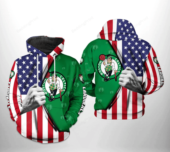 Boston Celtics US Flag For Unisex 3D All Over Print Hoodie, Zip-up Hoodie