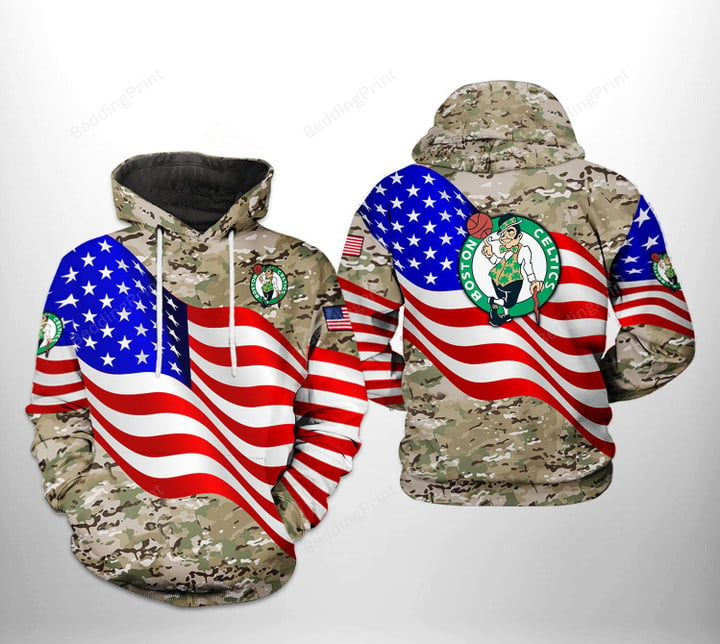 Boston Celtics NBA US Flag Camo Veteran Team For Unisex 3D All Over Print Hoodie, Zip-up Hoodie