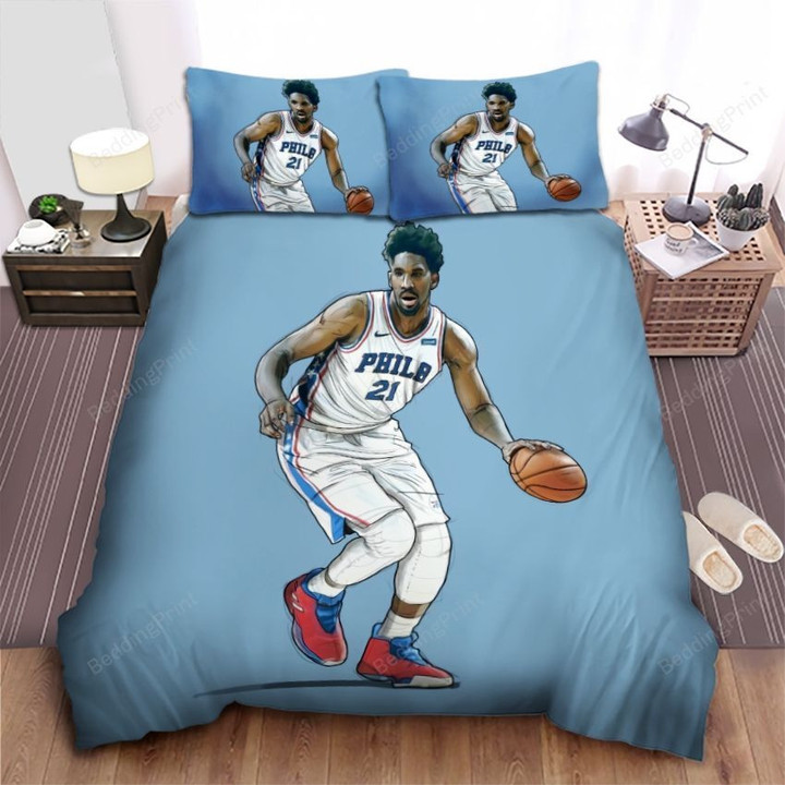 Philadelphia 76ers Joel Embiid Drawing Bed Sheet Spread Comforter Duvet Cover Bedding Sets