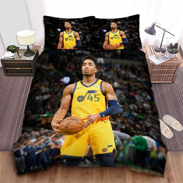 Utah Jazz Donovan Mitchell From Free Throw Line Bed Sheet Spread Comforter Duvet Cover Bedding Sets