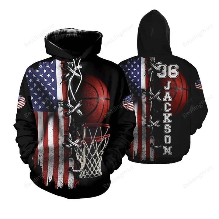 American Flag And Basketball Hoop 36 Stephen Jackson 3D All Over Print Hoodie, Zip-up Hoodie
