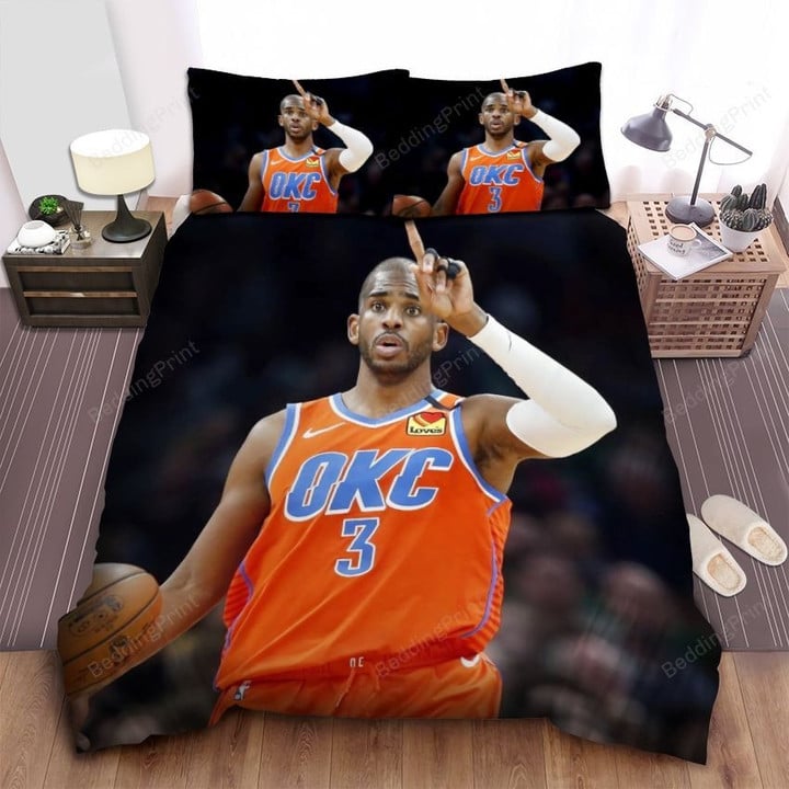 Oklahoma City Thunder Chris Paul Calling Plays Image Bed Sheet Spread Comforter Duvet Cover Bedding Sets