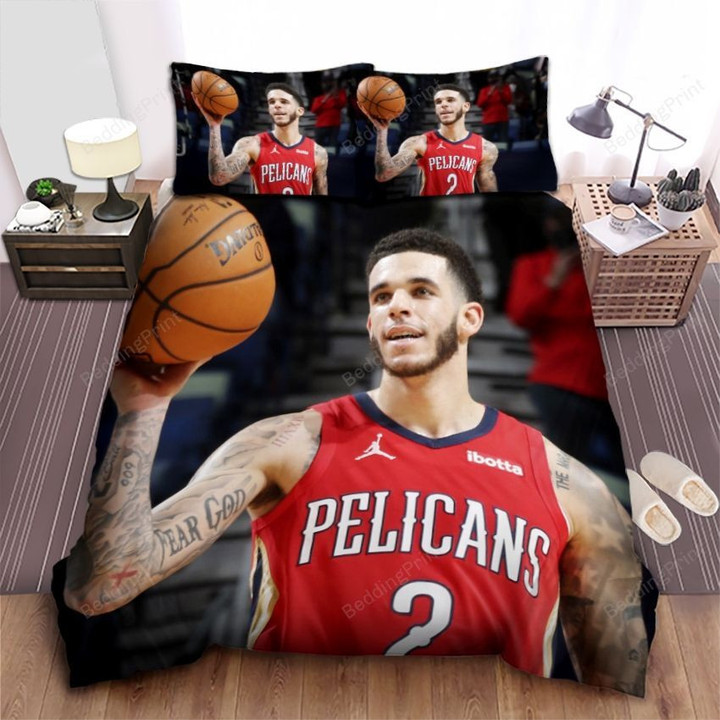 New Orleans Pelicans Lonza Ball Holding A Basketball Ball Bed Sheet Spread Comforter Duvet Cover Bedding Sets