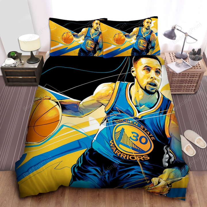 Golden State Warriors Stephen Curry Digital Painting Bed Sheet Spread Comforter Duvet Cover Bedding Sets