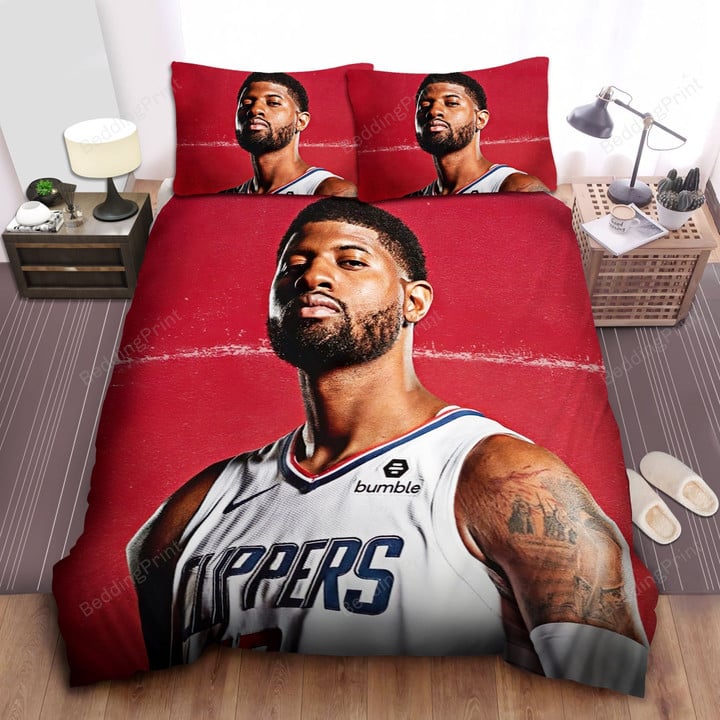 Paul George In Los Angeles Clippers Uniform Bed Sheet Spread Comforter Duvet Cover Bedding Sets