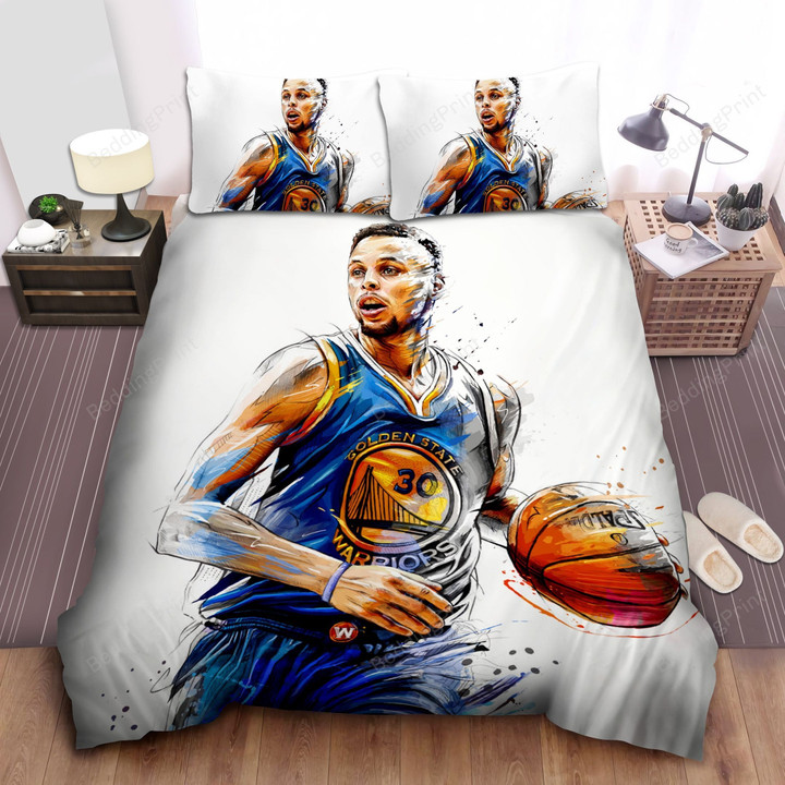 Golden State Warriors Stephen Curry Epic Moment Illustration Bed Sheet Spread Comforter Duvet Cover Bedding Sets