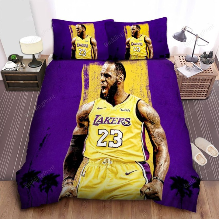 Los Angeles Lakers Lebron James Celebrating Moment Bed Sheet Spread Comforter Duvet Cover Bedding Sets