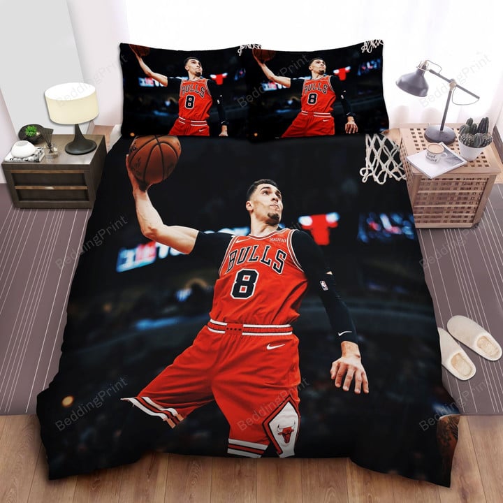 Chicago Bulls Zach Lavine Powerful Dunking Photograph Bed Sheet Spread Comforter Duvet Cover Bedding Sets