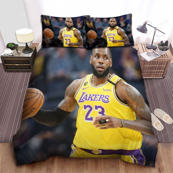 Los Angeles Lakers Lebron James In A Match Bed Sheet Spread Comforter Duvet Cover Bedding Sets