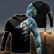 Jesus Blue Waves Zip Hoodie Crewneck Sweatshirt T-Shirt 3D All Over Print For Men And Women