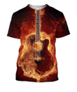 Red Guitar Zip Hoodie Crewneck Sweatshirt T-Shirt 3D All Over Print For Men And Women