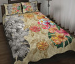Hawaii Polynesian Flowers Swimming Turtles Quilt Bed Set