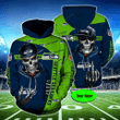Personalized Seattle Seahawks Hiphop Skeleton NFL For Seahawks Fan Custom Name 3D All Over Printed Hoodie