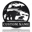 Personalized Bear & Cub Scenic Monogram Metal Sign Art Custom Bear Cub Scenic Metal Wall Art Housewarming Outdoor Metal Sign