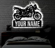 Personalized Motorcycle LED Metal Art Sign Light up Sport Bike Motorcycle Name Metal Sign Multi Color Motorbike Art Metal Wall Art