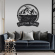 Personalized Mountains Fishing Fish Pole Monogram Metal Sign Art Mountains Fishing Metal Sign Fishing Lover Sign Decoration For Living Room