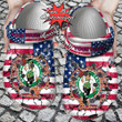 Basketball Crocs Personalized BCeltics American Flag Breaking Wall Clog Shoes