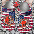 Football Crocs Personalized CBrowns American Flag Breaking Wall Clog Shoes