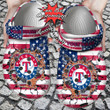 Baseball Crocs Personalized TRangers American Flag Breaking Wall Clog Shoes