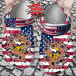 Football Crocs Personalized MVikings American Flag Breaking Wall Clog Shoes