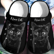 I Love Black Cat Personalized 5 Gift For Lover Rubber Crocs Clog Shoes Comfy Footwear