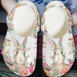 Custom Name Rabbit With Flowers Gift For Lover Rubber Crocs Clog Shoes Comfy Footwear