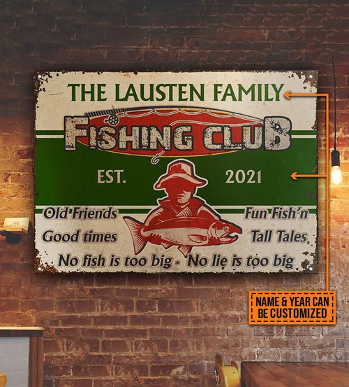 Personalized Fishing No Fish Is Too Big Custom Classic Metal Signs