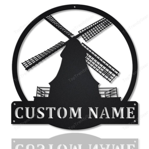 Personalized Windmill Monogram Metal Sign Art Custom Windmill Metal Wall Art Windmill Gift Housewarming Outdoor Metal Sign
