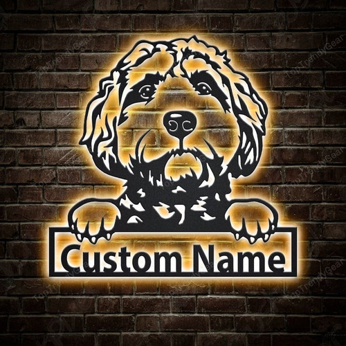 Personalized Goldendoodle Metal Sign With LED Lights Custom Goldendoodle Metal Sign Hobbie Gifts Birthday Gift Dog Gift