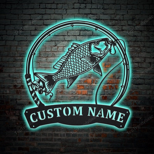 Personalized Mutton Snapper Fish Pole Monogram Metal Sign With LED Lights Custom Mutton Snapper Fishing Metal Sign Fishing Gifts