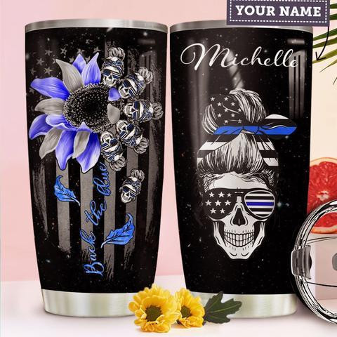 Skull Back Blue Personalized Stainless Steel Tumbler, Personalized Tumblers, Tumbler Cups, Custom Tumblers