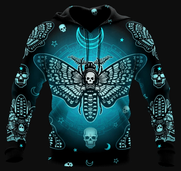 Butterfly Love Skull Zip Hoodie Crewneck Sweatshirt T-Shirt 3D All Over Print For Men And Women