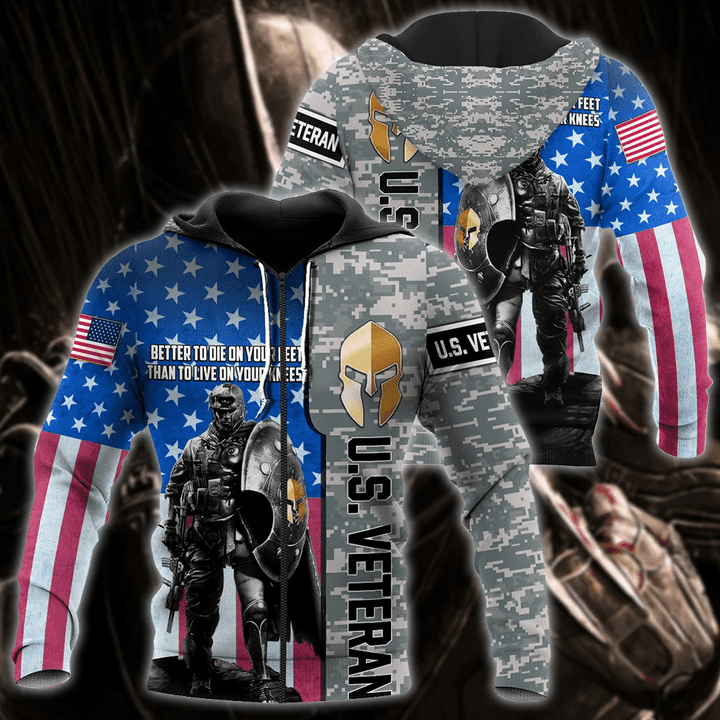 Spartan Soldier US Veteran Zip Hoodie Crewneck Sweatshirt T-Shirt 3D All Over Print For Men And Women