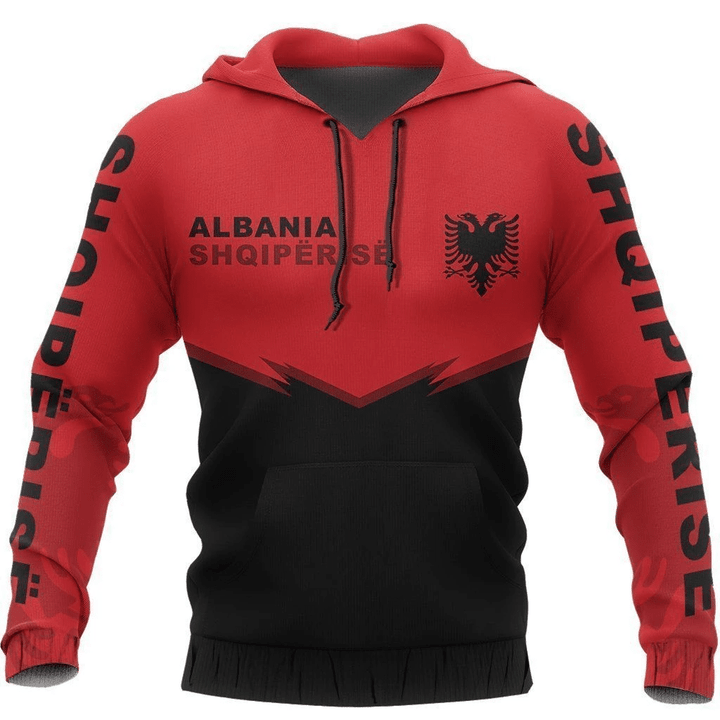 Albania Flag Red Black Awesome Zip Hoodie Crewneck Sweatshirt T-Shirt 3D All Over Print For Men And Women