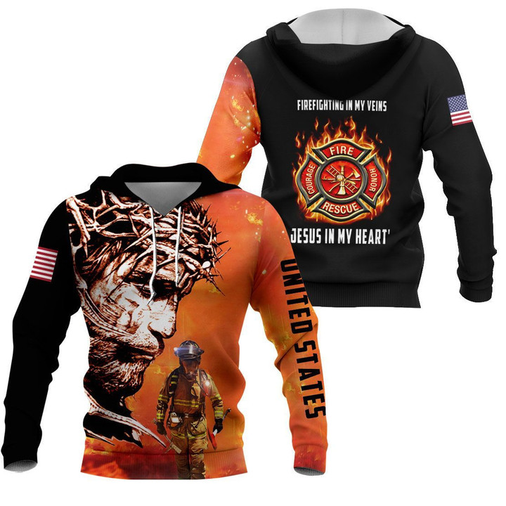 Firefighter Zip Hoodie Crewneck Sweatshirt T-Shirt 3D All Over Print For Men And Women