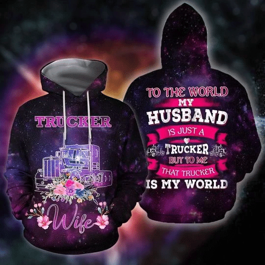 Trucker Wife Purple Zip Hoodie Crewneck Sweatshirt T-Shirt 3D All Over Print For Men And Women
