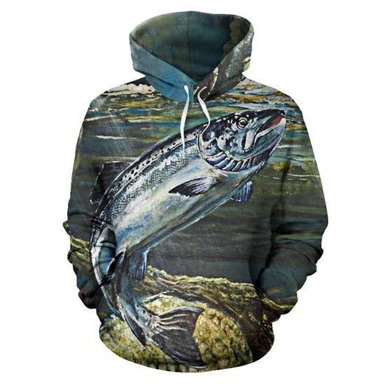 Freshwater Salmon Fishing Zip Hoodie Crewneck Sweatshirt T-Shirt 3D All Over Print For Men And Women