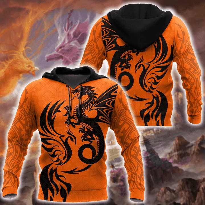Orange Dragon Zip Hoodie Crewneck Sweatshirt T-Shirt 3D All Over Print For Men And Women