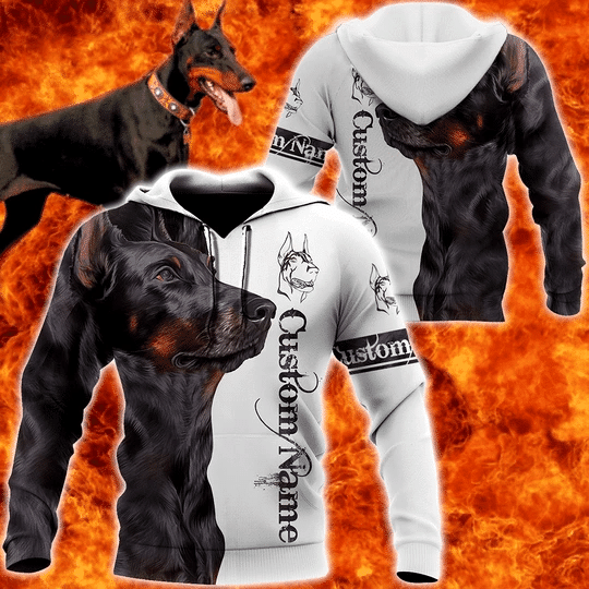 Doberman Black White Cool Zip Hoodie Crewneck Sweatshirt T-Shirt 3D All Over Print For Men And Women