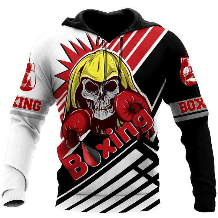 Skull Boxing Player Zip Hoodie Crewneck Sweatshirt T-Shirt 3D All Over Print For Men And Women