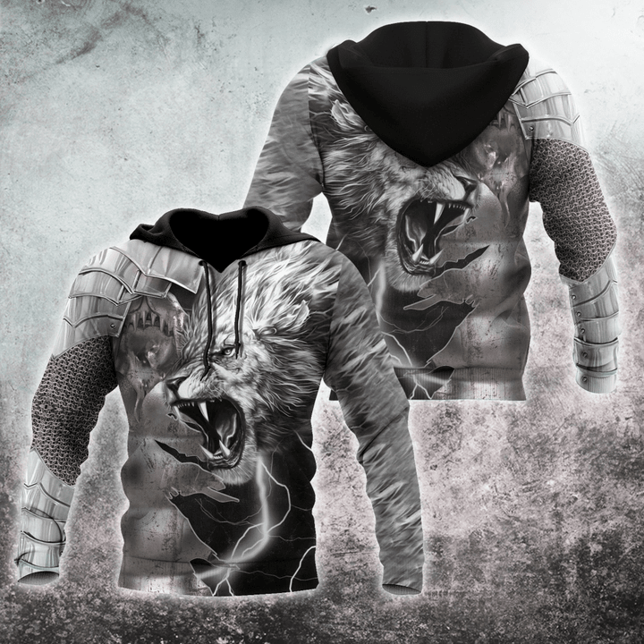 Lion Warrior Amor Tattoo Zip Hoodie Crewneck Sweatshirt T-Shirt 3D All Over Print For Men And Women